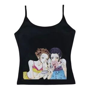 NaNa Black Graphic Tank Top with Multi-Color Illustration